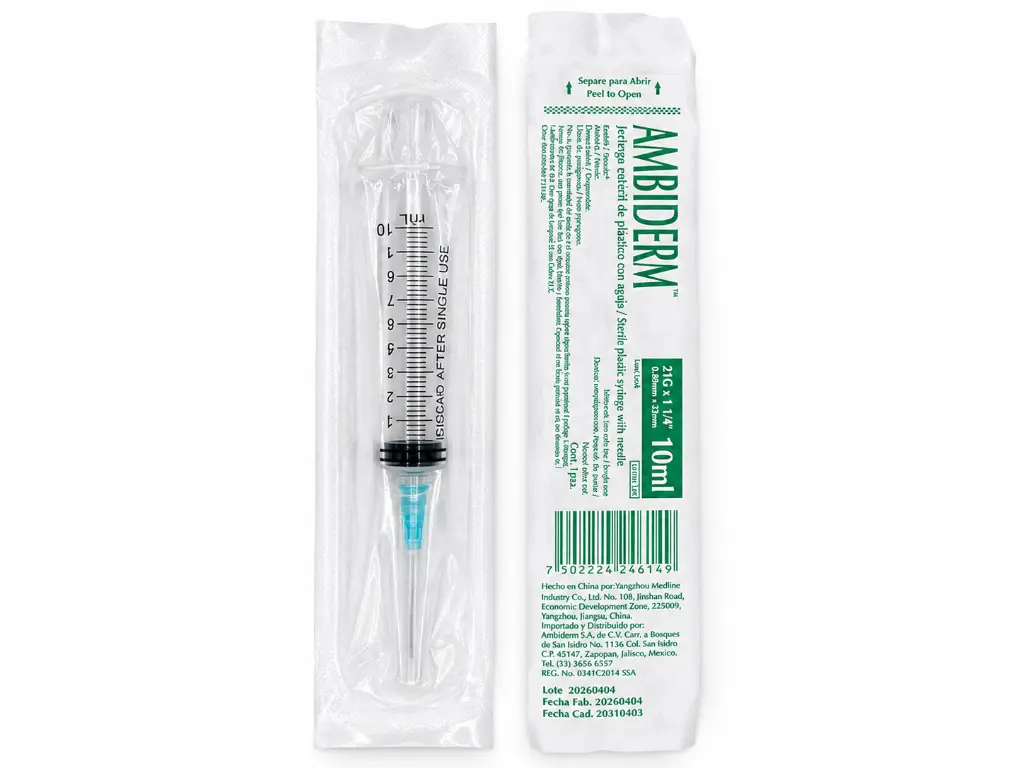 Jeringa estéril Ambiderm y empaque médico.webp
