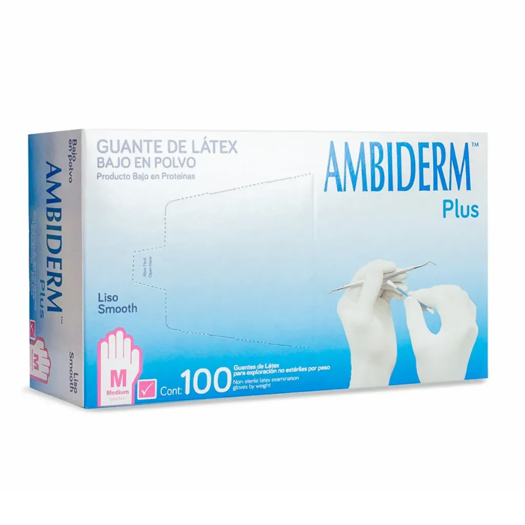 Guante de látex Ambiderm plus Rosa talla M – Caja con 100