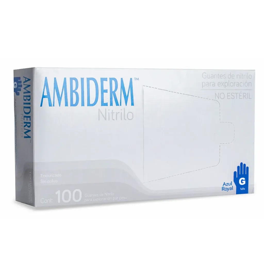 Guante de nitrilo Ambiderm Azul royal talla G – Caja con 100