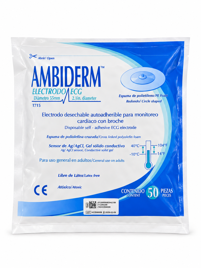 [AMB-109] Electrodo para ECG Ambiderm T-715 Redondo de Espuma 55 mm – Pouch con 50