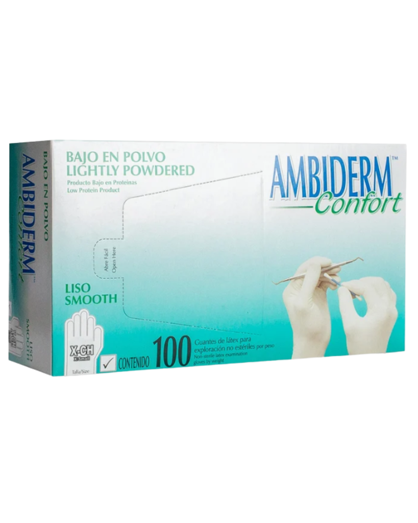[AMB-115] Guante de Látex Ambiderm Confort Natural Talla XCH – Caja con 100