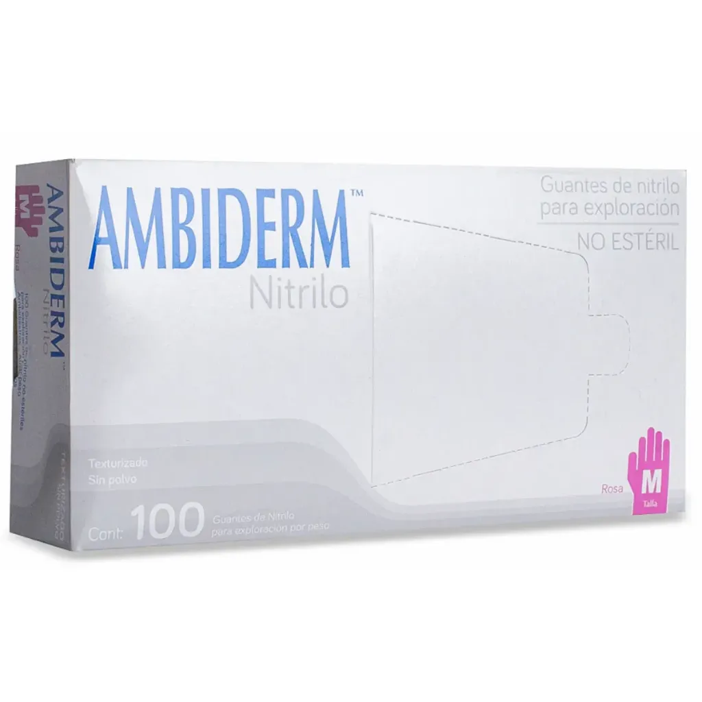 Guante de nitrilo Ambiderm Rosa talla M – Caja con 100