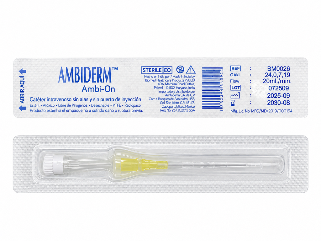Catéter Intravenoso Ambiderm Ambi-On 24G Amarillo – 1 Pieza