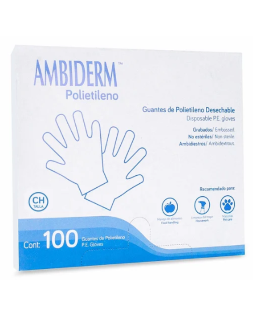 [AMB-122] Guante de polietileno Ambiderm transparente talla CH – Caja con 100