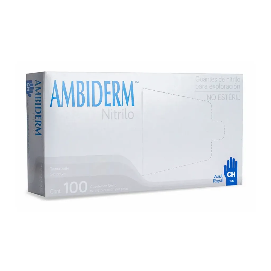 Guante de nitrilo Ambiderm Azul royal talla CH – Caja con 100