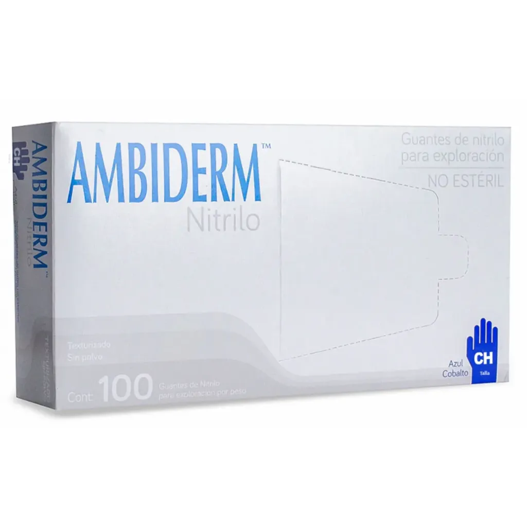Guante de nitrilo Ambiderm Azul cobalto talla CH – Caja con 100