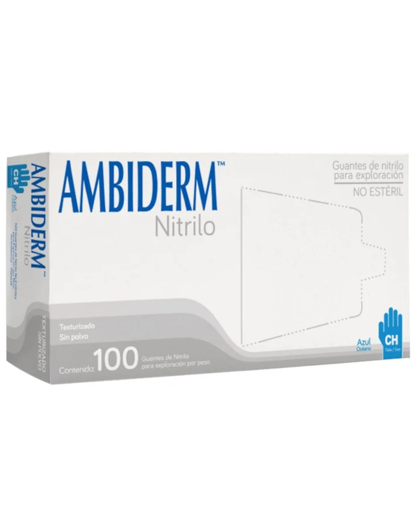 Guante de nitrilo Ambiderm Azul océano talla CH – Caja con 100