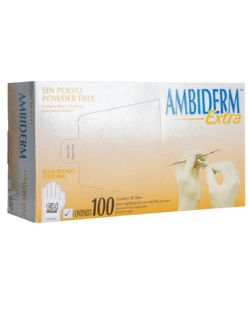 Guante de látex Ambiderm extra texturizado natural talla CH – Caja con 100
