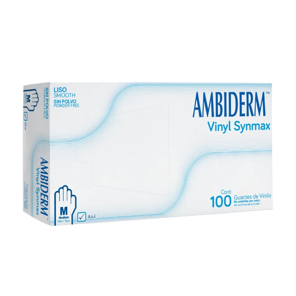 Guante de vinilo Ambiderm vinyl Synmax Azul talla M – Caja con 100