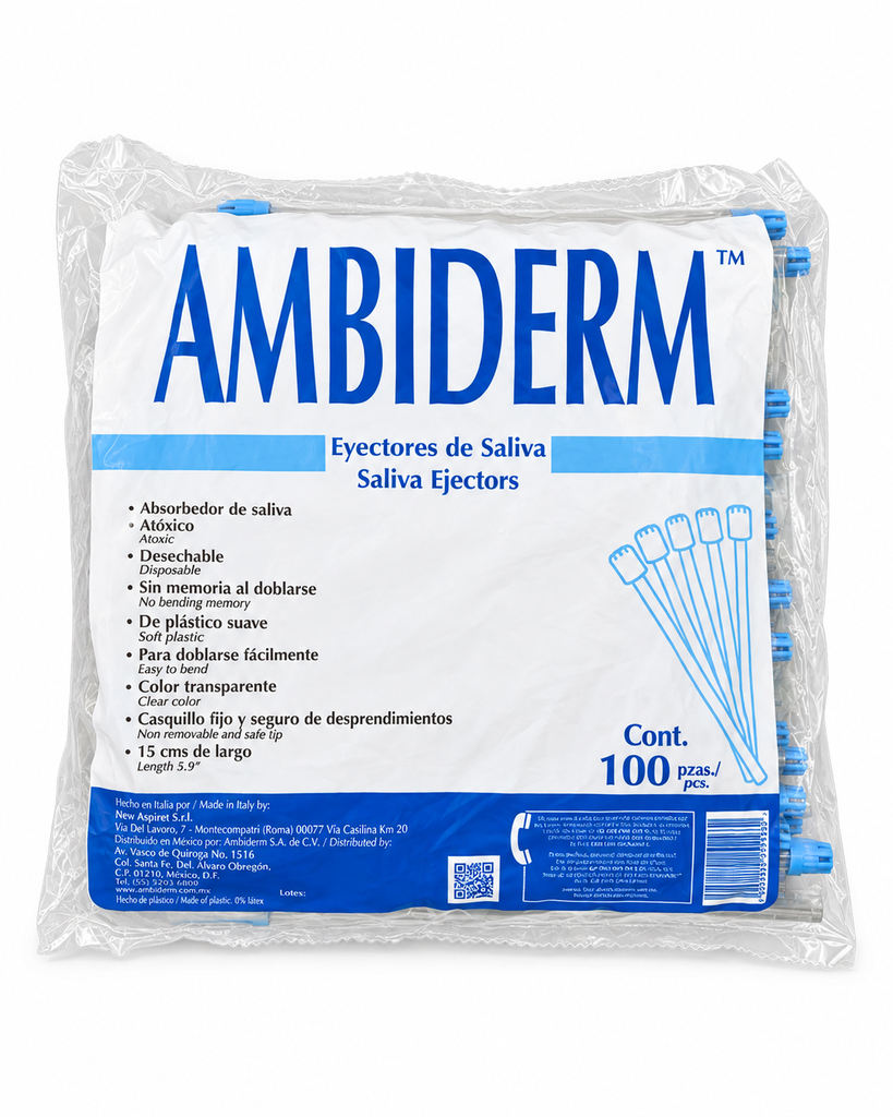 Eyector de Saliva Ambiderm 15 cm – Bolsa con 100