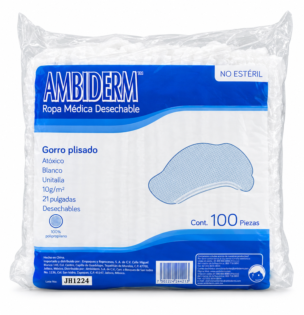 Gorro Plisado Ambiderm Blanco – Bolsa con 100
