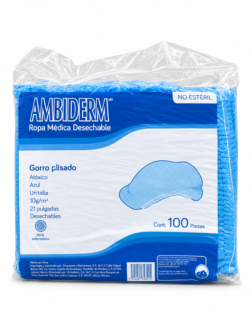 Gorro Plisado Ambiderm Azul – Bolsa con 100