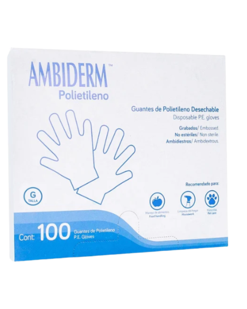 [AMB-29] Guante de Polietileno Ambiderm Transparente Talla G – Caja con 100