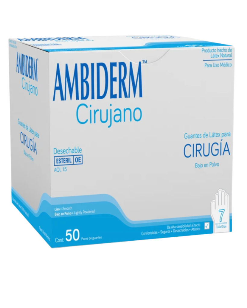 Guante quirúrgico de látex Ambiderm cirugía Estéril Talla 7 – Caja con 50 Pares
