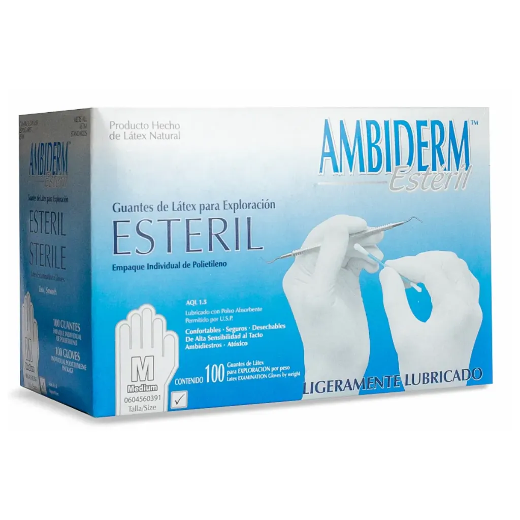 Guante de látex Ambiderm estéril talla M – Caja con 100