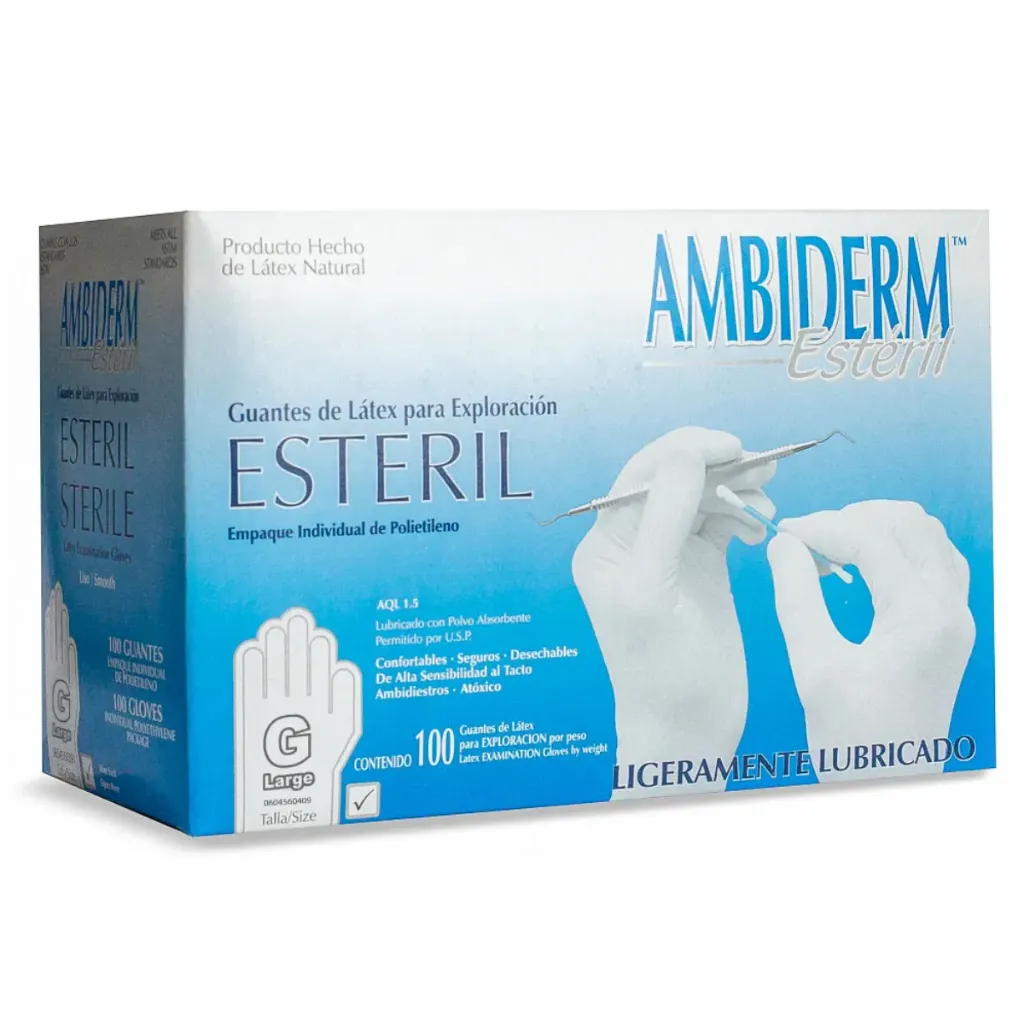 Guante de látex Ambiderm estéril talla G – Caja con 100