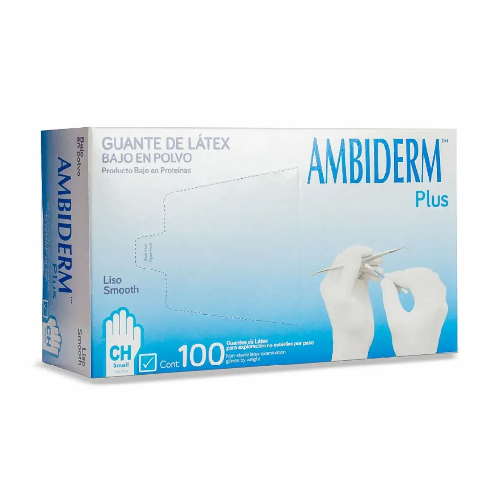 Guante de látex Ambiderm plus Azul talla CH – Caja con 100