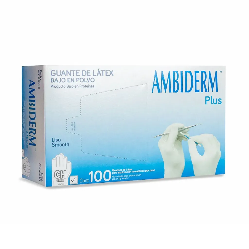 Guante de látex Ambiderm plus Blanco talla CH – Caja con 100