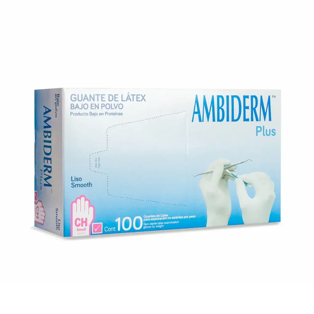 Guante de látex Ambiderm plus Rosa talla CH – Caja con 100