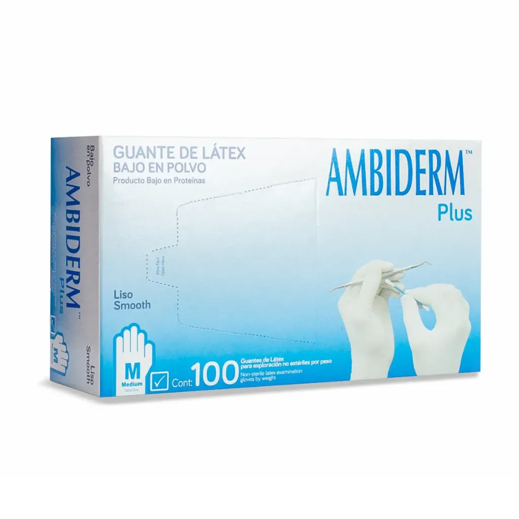 Guante de látex Ambiderm plus Azul talla M – Caja con 100