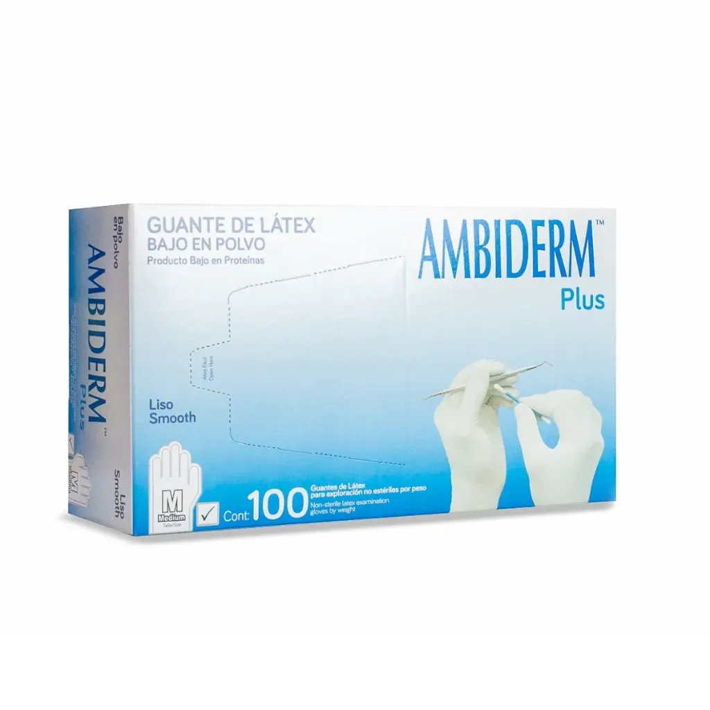 [AMB-53] Guante de látex Ambiderm plus Blanco talla M – Caja con 100