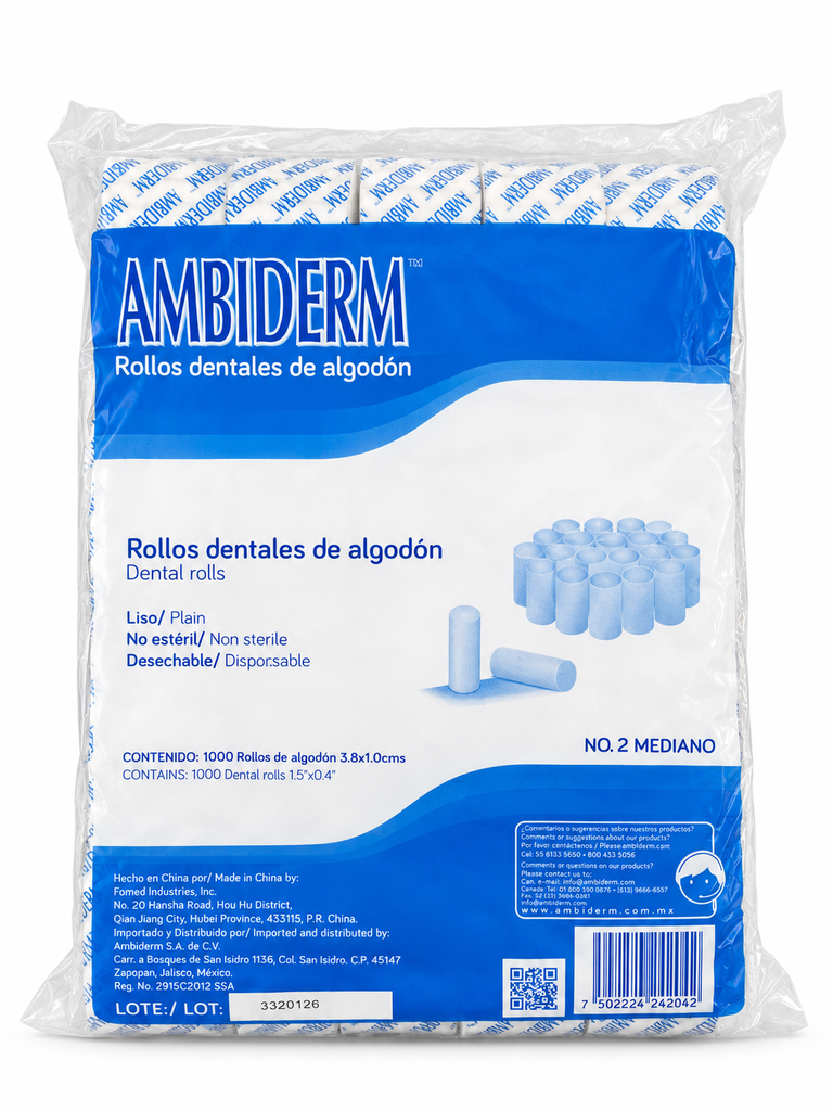 [AMB-86] Rollo de algodón dental Ambiderm 3.8 × 1 cm – Bolsa con 1,000