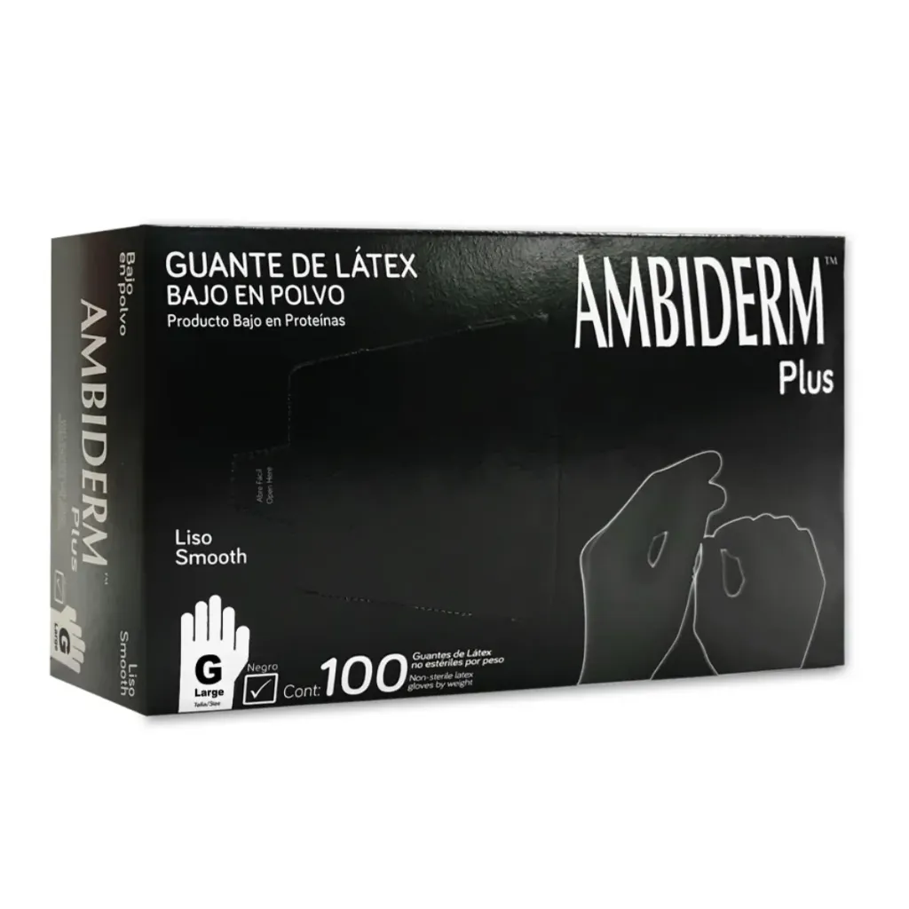 [AMB-90] Guante de látex Ambiderm plus Negro talla G – Caja con 100