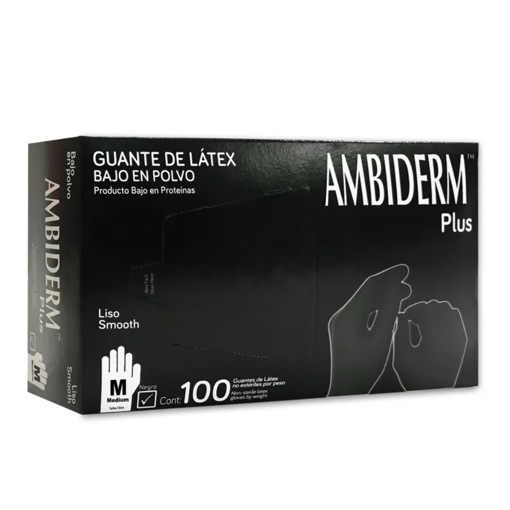 [AMB-92] Guante de látex Ambiderm plus Negro talla M – Caja con 100