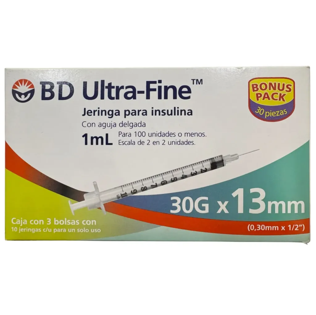 [BD-51] Jeringa BD Ultra-Fine para insulina 1 ml U-100 con aguja 30G x 13 mm – Caja con 30 Piezas