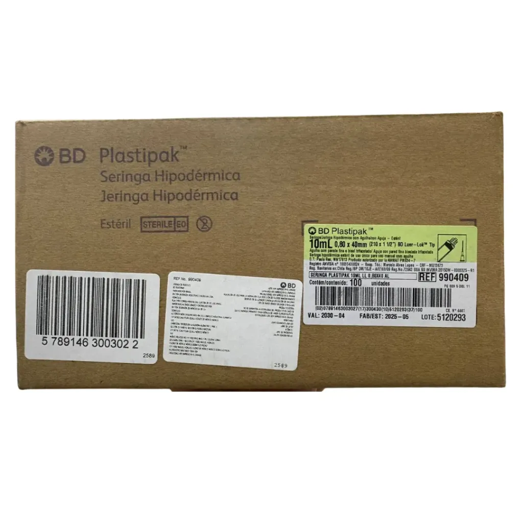 [BED-59] Jeringa BD Plastipak 10 ml Luer-Lok con aguja 21G x 40 mm – Caja con 100 Piezas