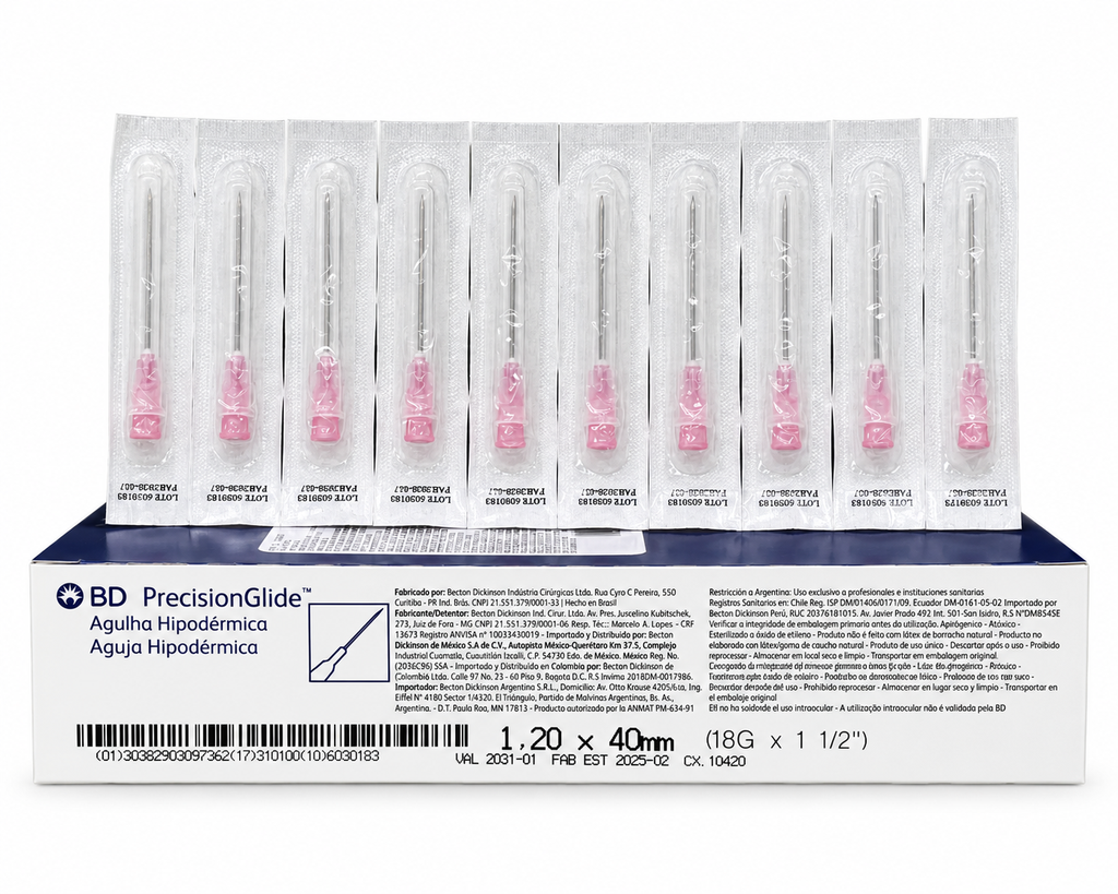 [BED-8] Aguja Hipodérmica BD PrecisionGlide 18G x 40 mm – Caja con 100 (Rosa)