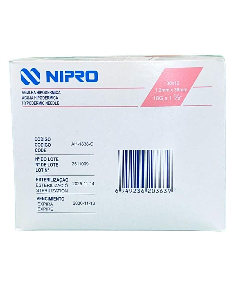 [NIP-1] Aguja Hipodérmica Nipro 18G x 38 mm – Caja con 100 (Rosa)