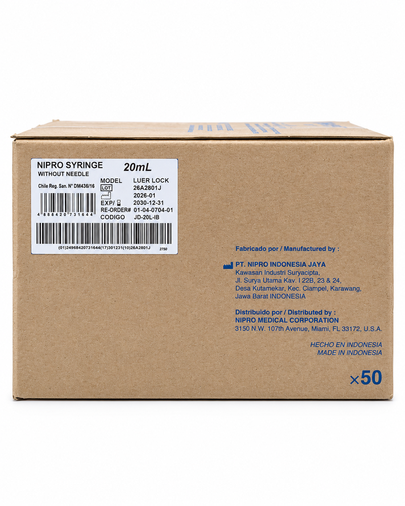 [NIP-11] Jeringa Nipro 20 ml Luer Lock sin aguja – Caja con 50