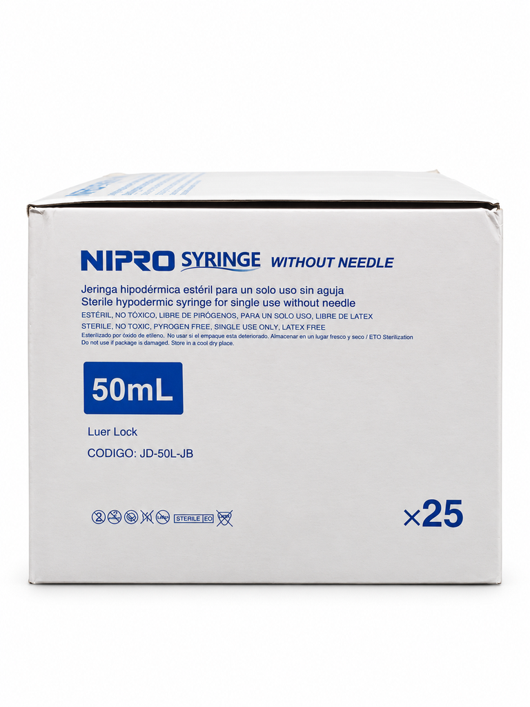 [NIP-12] Jeringa Nipro 50 ml Luer Lock sin aguja – Caja con 25