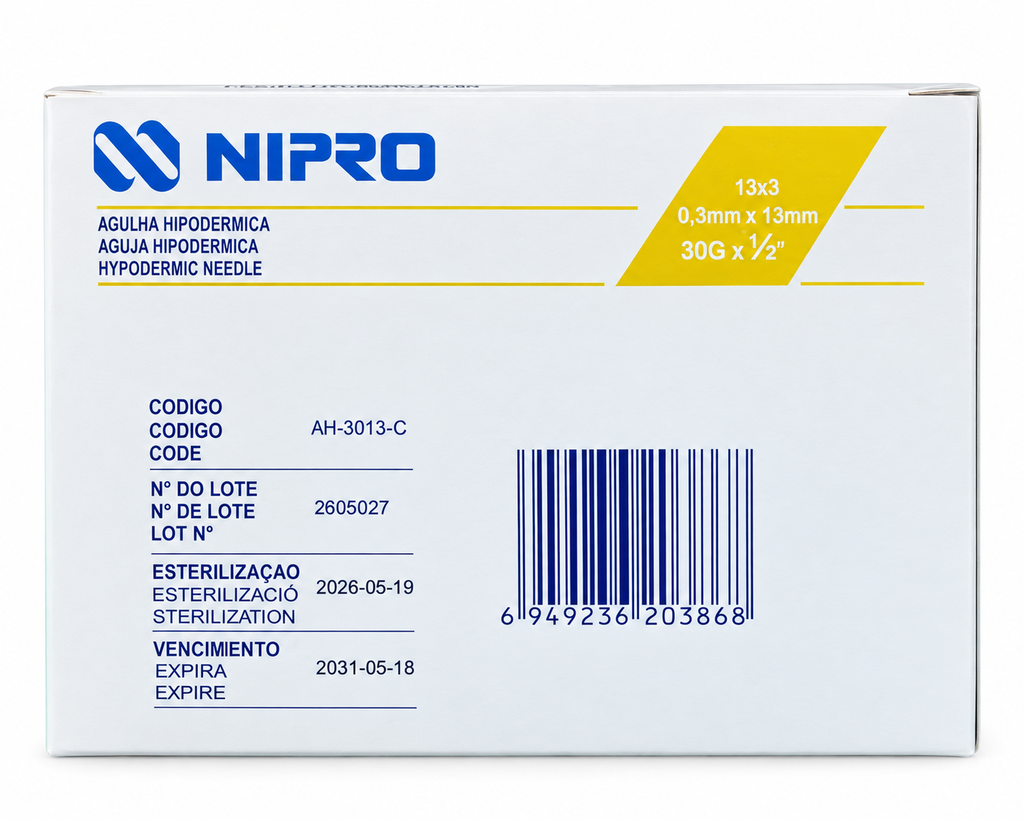 [NIP-3] Aguja Hipodérmica Nipro 30G x 13 mm – Caja con 100 (AMARILLA)