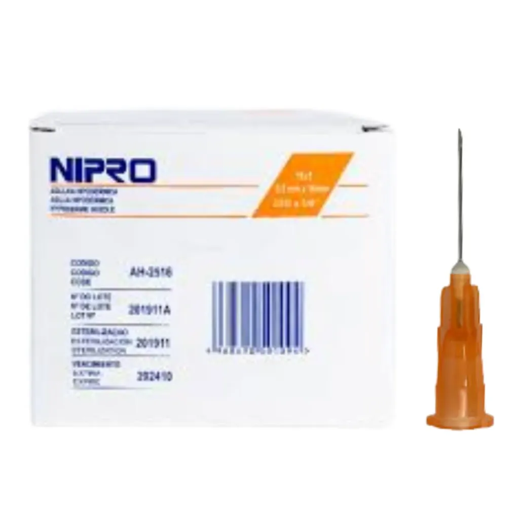 [NIP-7] Aguja Hipodérmica Nipro 25G x 16 mm – Caja con 100 (NARANJA)