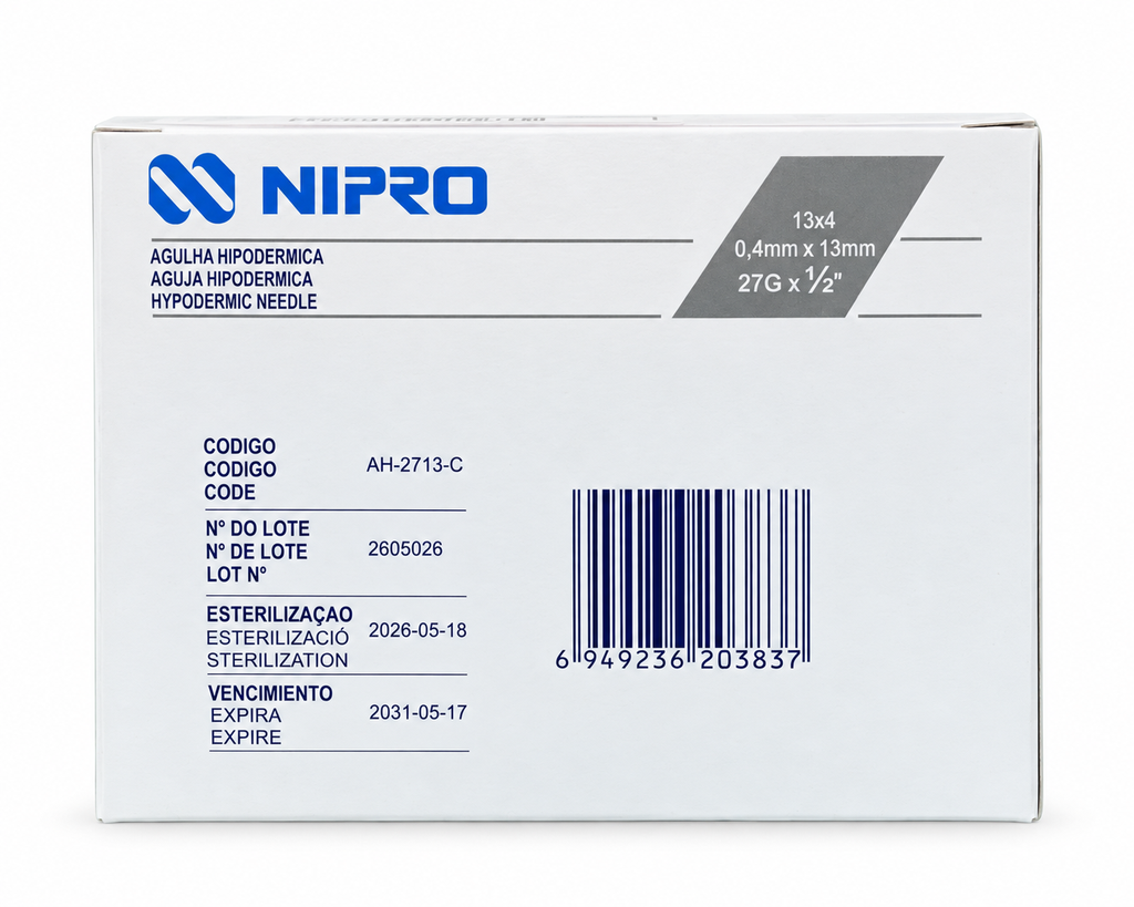 [NIP-8] Aguja Hipodérmica Nipro 27G x 13 mm – Caja con 100 (GRIS)