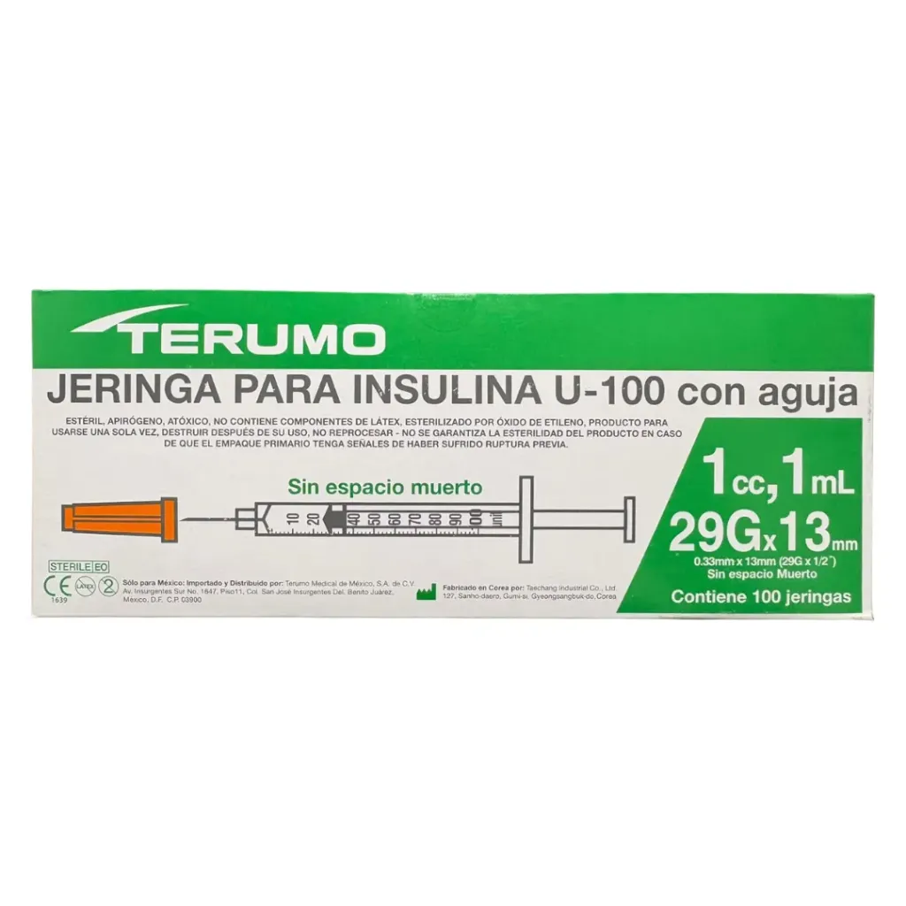 [TER-01] Jeringa Terumo para insulina 1 ml con aguja integrada 29G x 13 mm – Caja con 100 Piezas